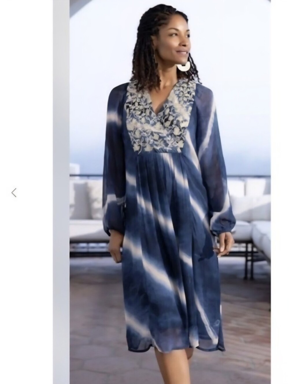 Soft Surroundings Blue Himalaya Bohemian Dress Women's Medium M Embroidered EUC